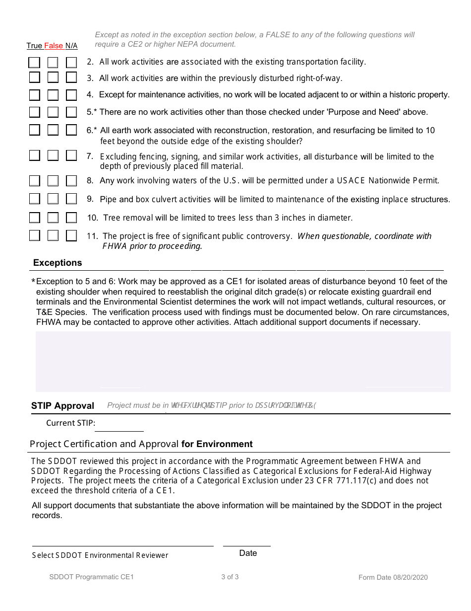 Categorical Exclusion Checklist Ce1 for Ground Disturbing Activities Within Previously Disturbed Row - South Dakota, Page 3