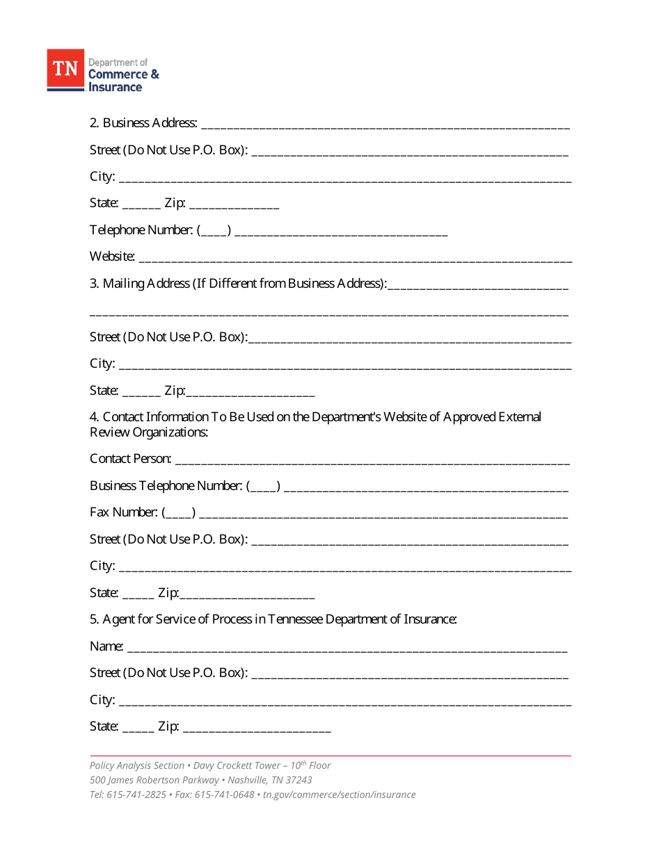 Part 120 External Review Organizations - Application for Approval - Tennessee, Page 2