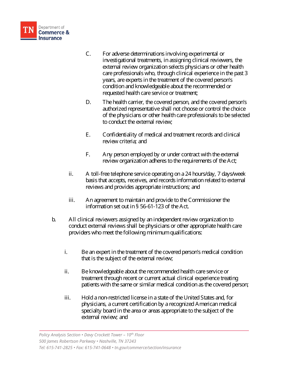 Part 120 External Review Organizations - Application for Approval - Tennessee, Page 4