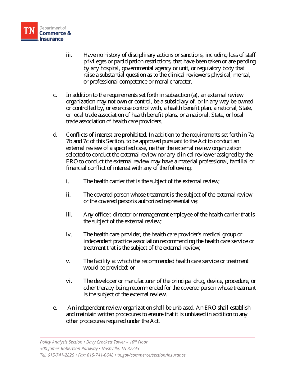 Part 120 External Review Organizations - Application for Approval - Tennessee, Page 5