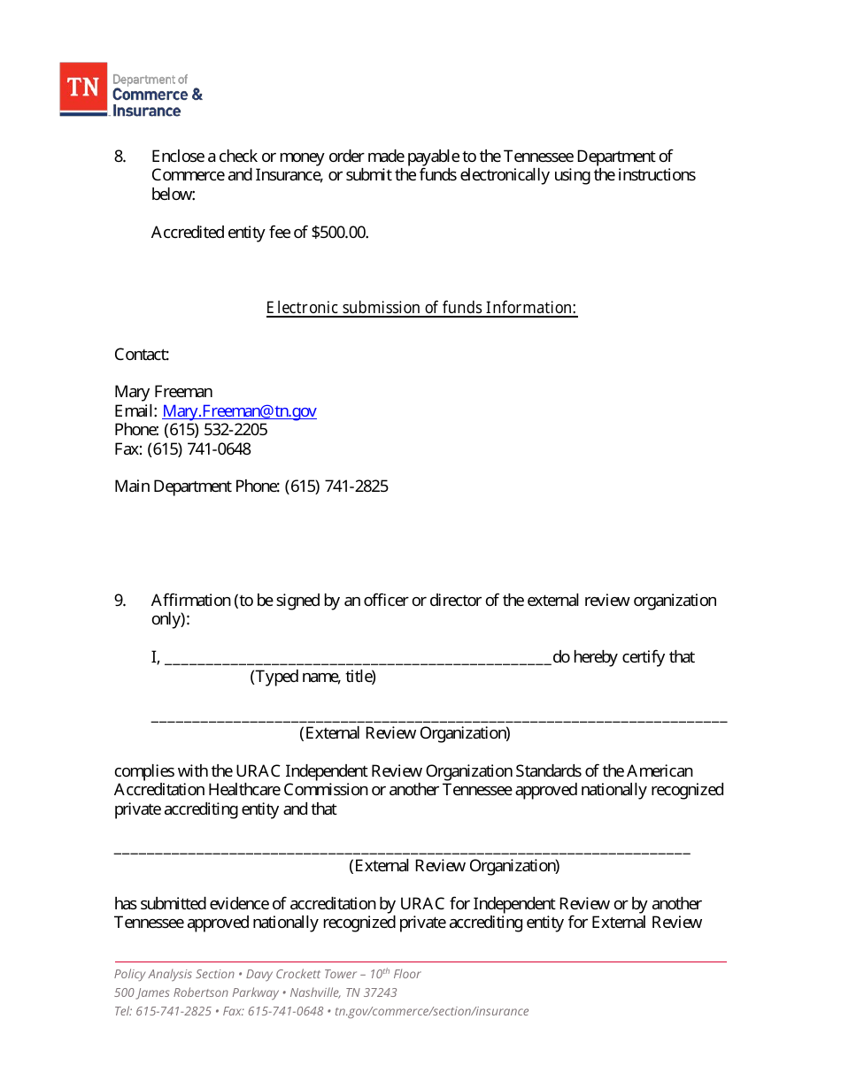 Part 120 External Review Organizations - Application for Approval - Tennessee, Page 6