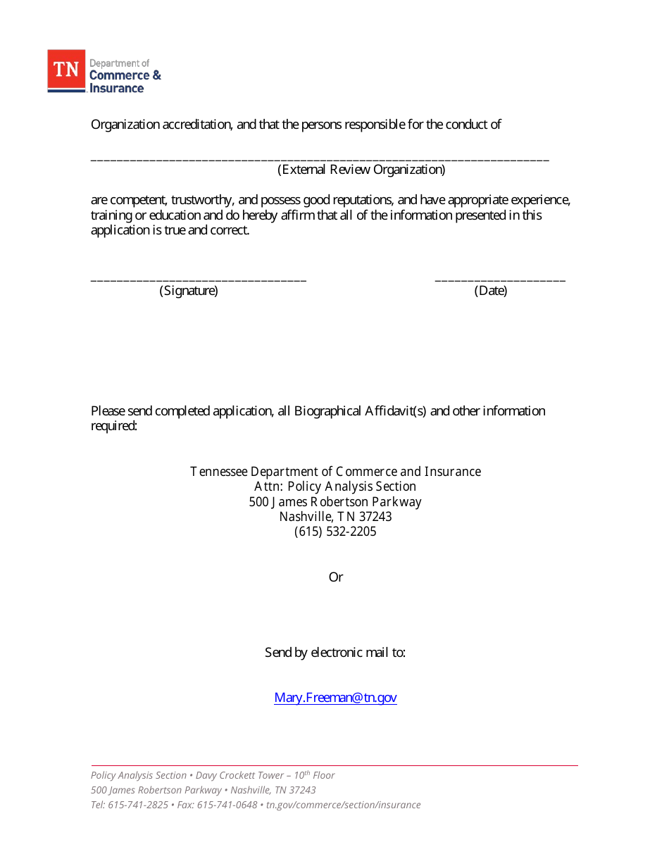 Part 120 External Review Organizations - Application for Approval - Tennessee, Page 7