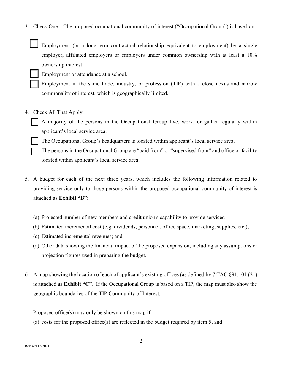 Application to Amend Bylaws (Section 3.01) Community of Interest - Occupational - Texas, Page 2