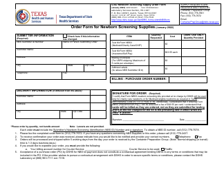 Document preview: Form G-6D Order Form for Newborn Screening Supplies - Texas