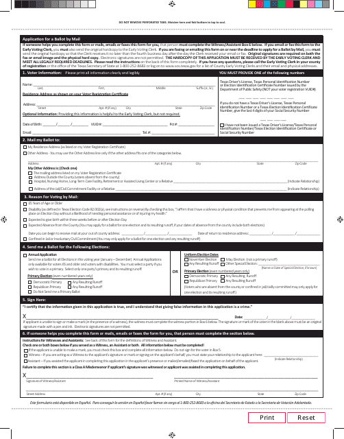 Application for a Ballot by Mail - Texas Download Pdf