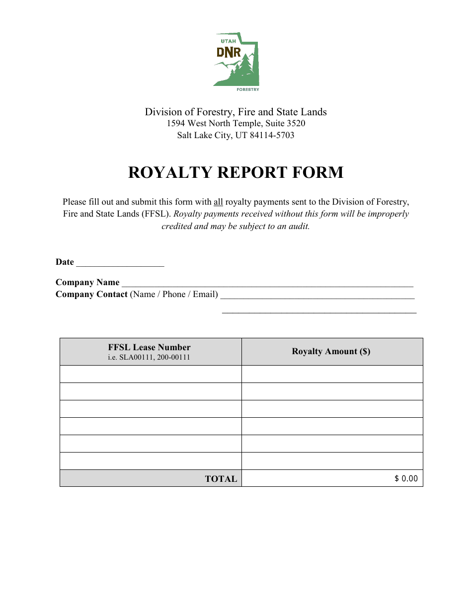 Royalty Report Form - Utah, Page 1