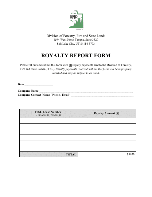 Royalty Report Form - Utah Download Pdf