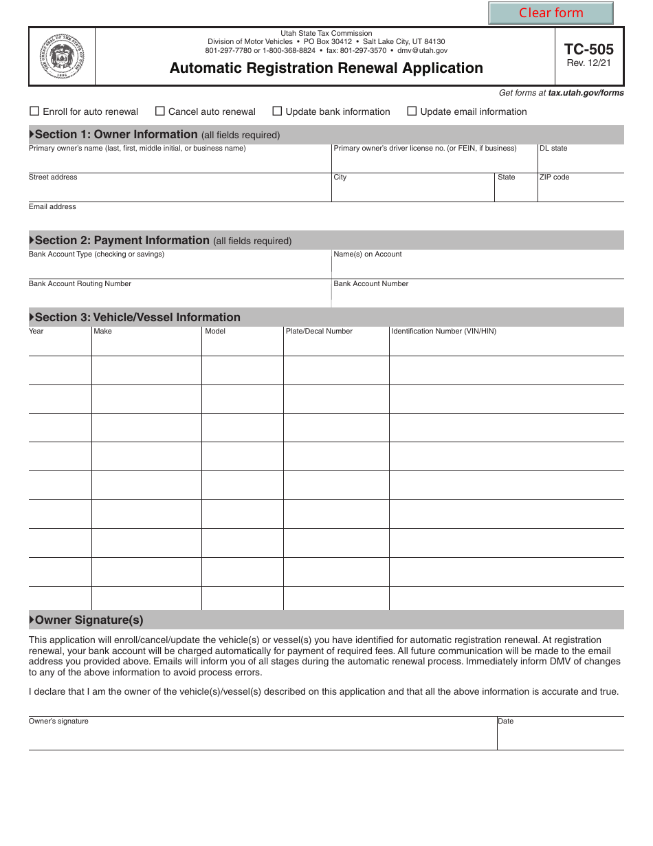 Form TC505 Fill Out, Sign Online and Download Fillable PDF, Utah
