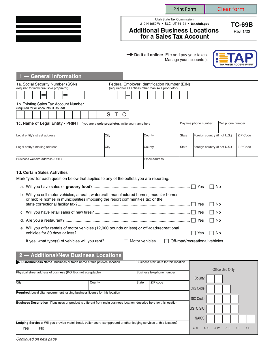 Form TC69B Download Fillable PDF or Fill Online Additional Business
