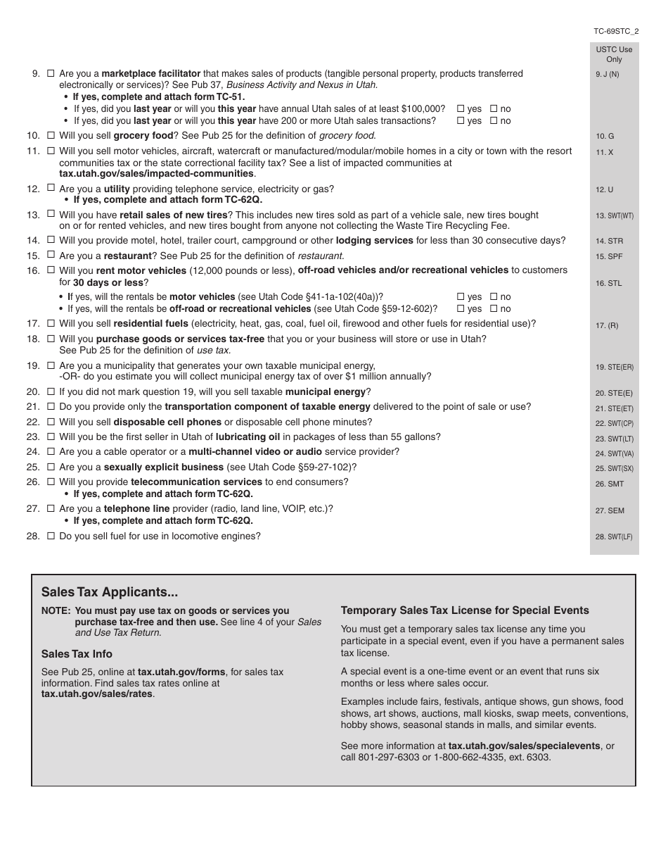 Form TC-69 Schedule STC Sales and Use Tax - Utah, Page 2