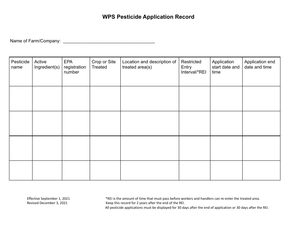 Wps Pesticide Application Record - Utah, Page 1