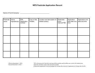 &quot;Wps Pesticide Application Record&quot; - Utah