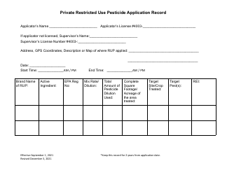 &quot;Private Restricted Use Pesticide Application Record&quot; - Utah