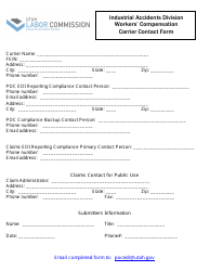 Document preview: Workers' Compensation Carrier Contact Form - Utah