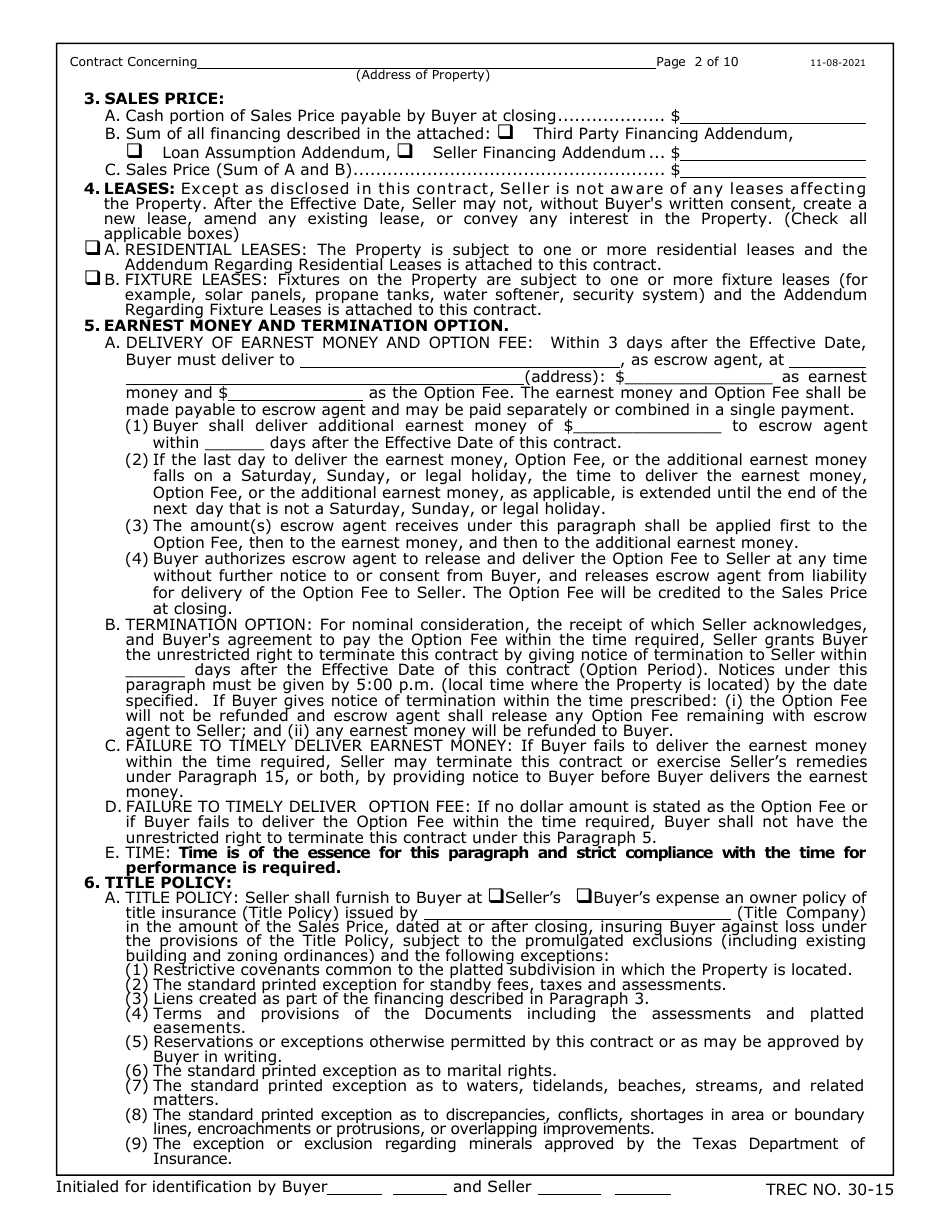 TREC Form 30-15 Residential Condominium Contract (Resale) - Texas, Page 2
