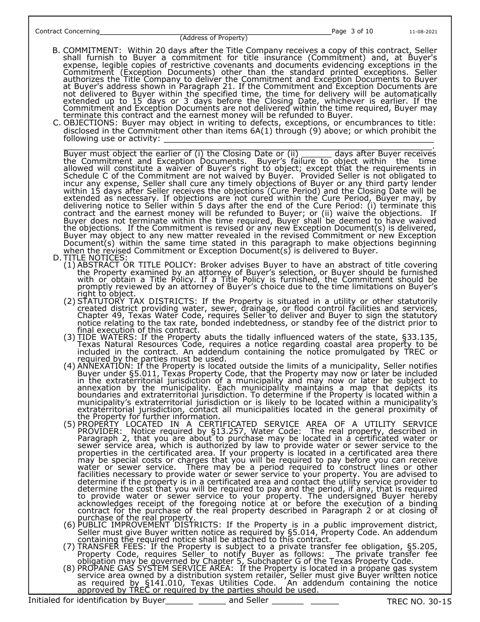 TREC Form 30-15 Residential Condominium Contract (Resale) - Texas, Page 3