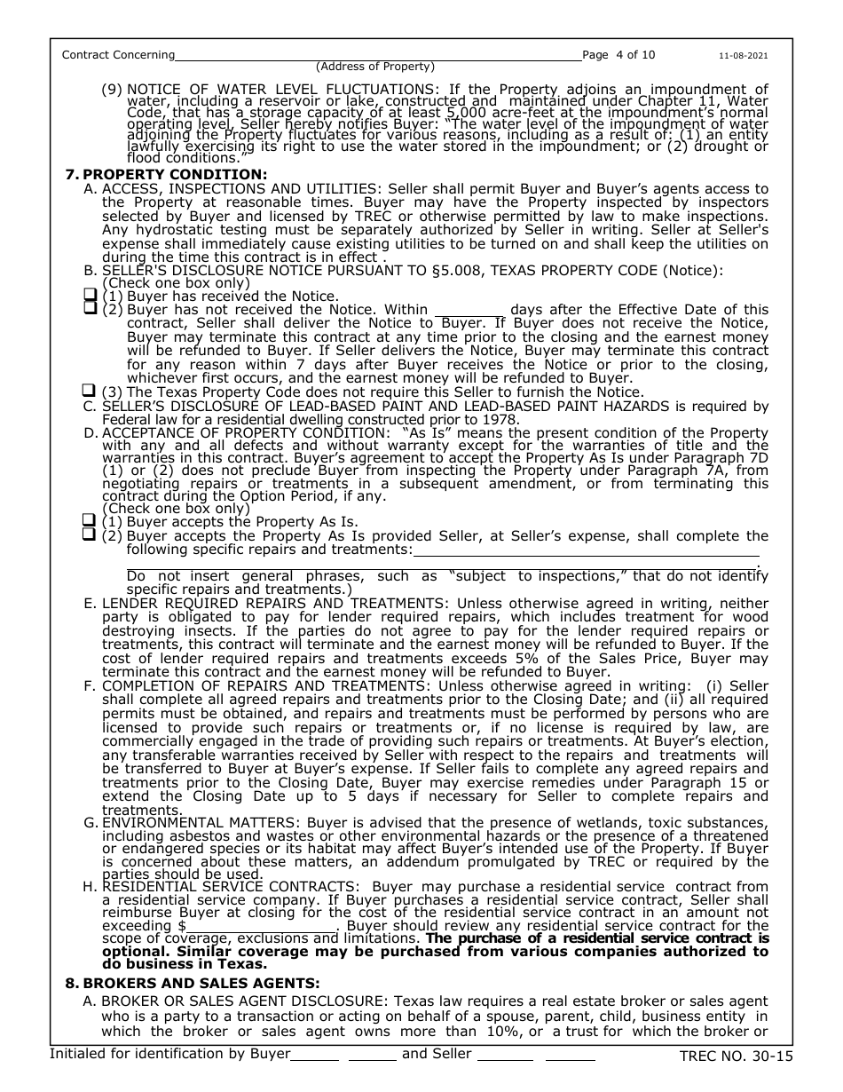 TREC Form 30-15 Residential Condominium Contract (Resale) - Texas, Page 4