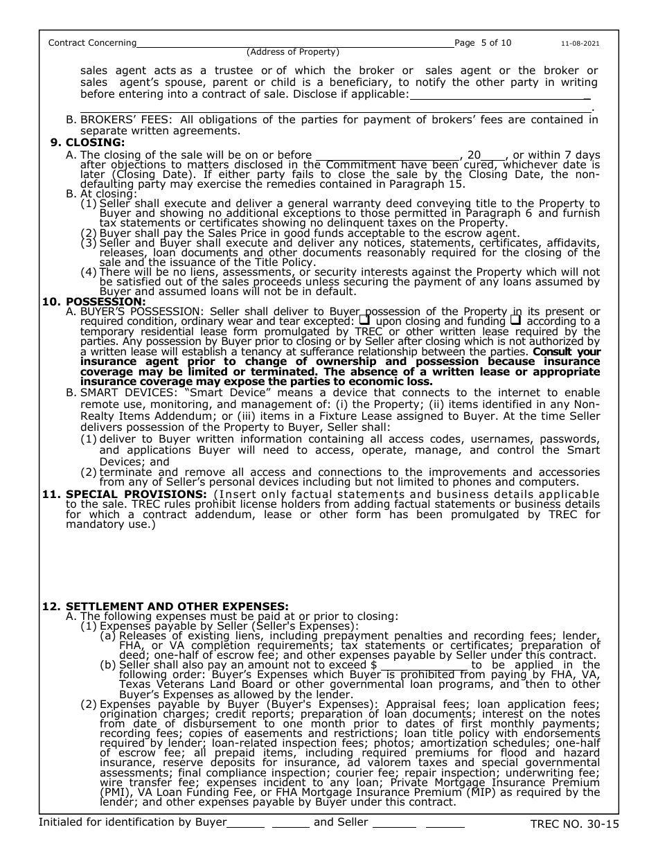TREC Form 30-15 Residential Condominium Contract (Resale) - Texas, Page 5