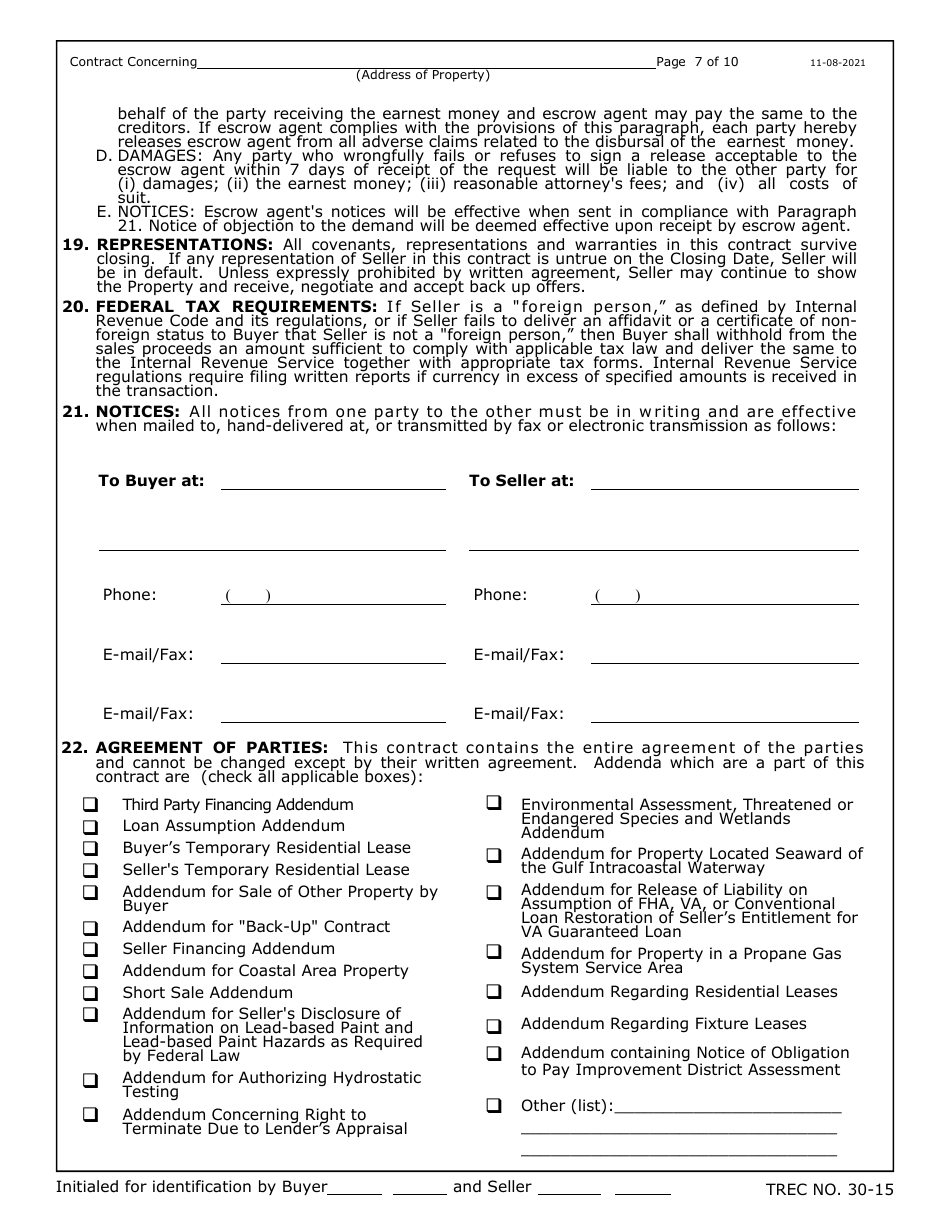 TREC Form 30-15 Residential Condominium Contract (Resale) - Texas, Page 7