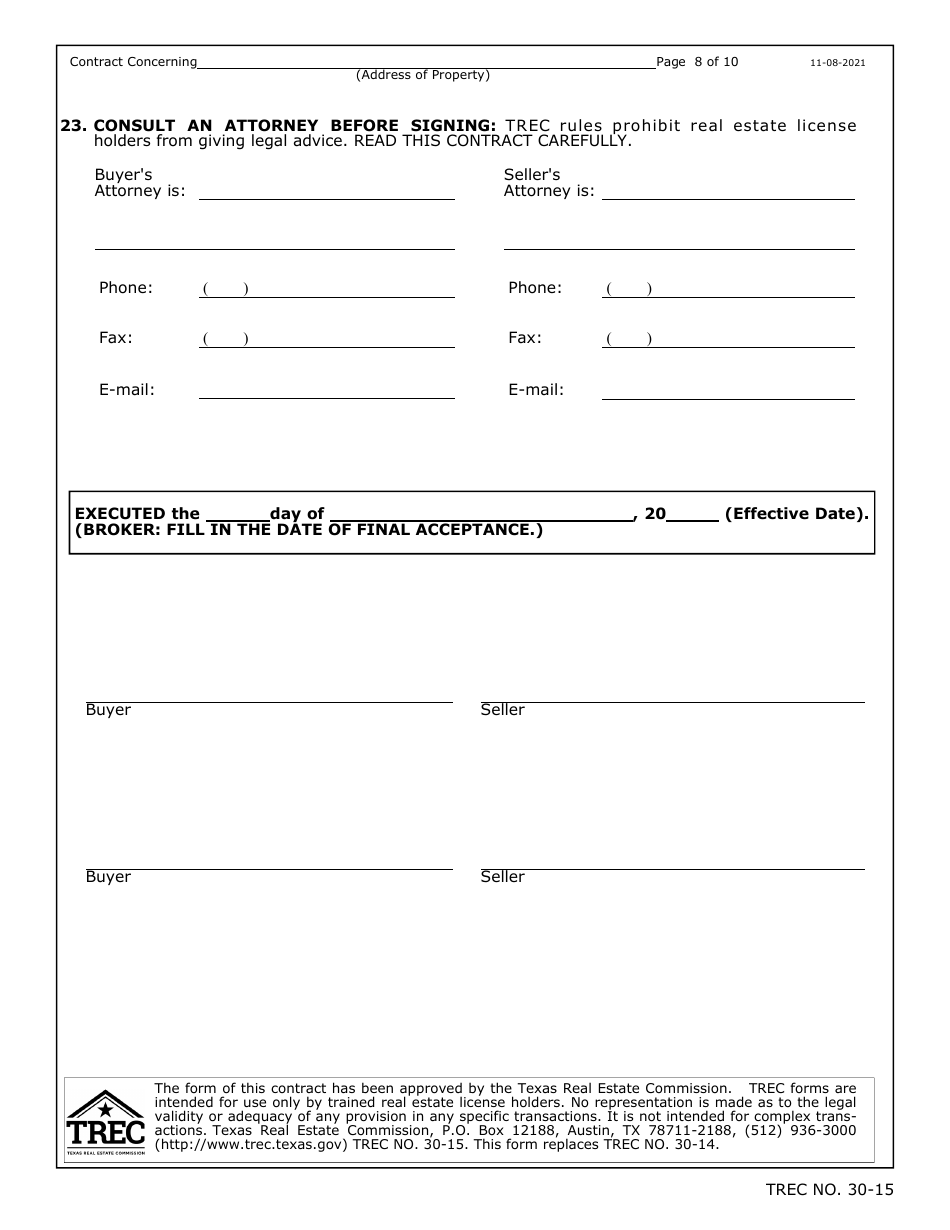 TREC Form 30-15 Residential Condominium Contract (Resale) - Texas, Page 8