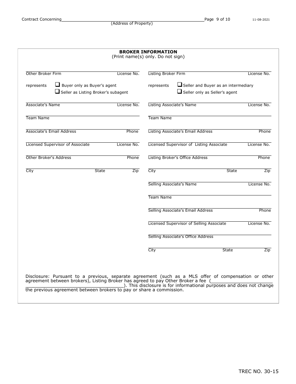TREC Form 30-15 Residential Condominium Contract (Resale) - Texas, Page 9