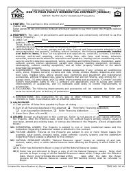 Document preview: TREC Form 20-16 One to Four Family Residential Contract (Resale) - Texas