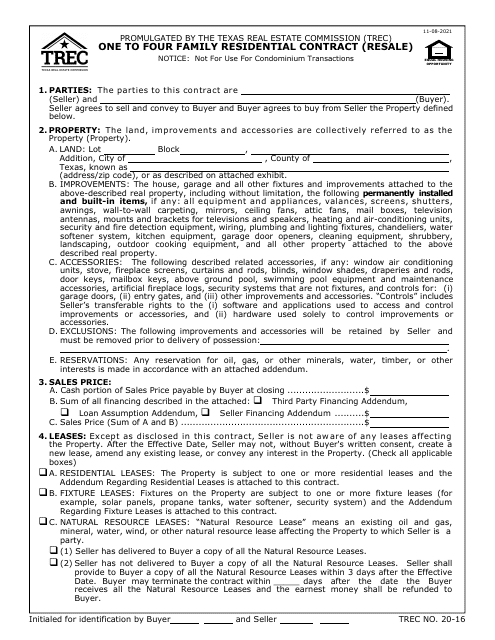 TREC Form 20-16  Printable Pdf