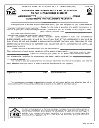 Document preview: TREC Form 53-0 Addendum Containing Notice of Obligation to Pay Improvement District Assessment - Texas