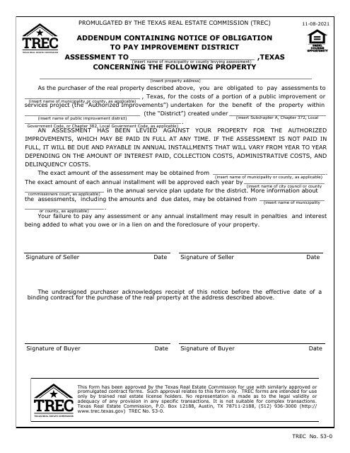 TREC Form 53-0  Printable Pdf