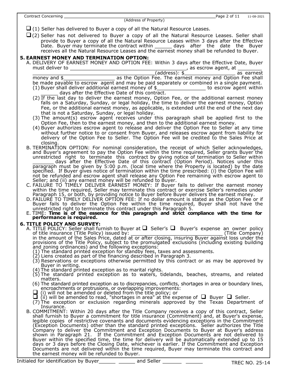 TREC Form 25-14 Farm and Ranch Contract - Texas, Page 2