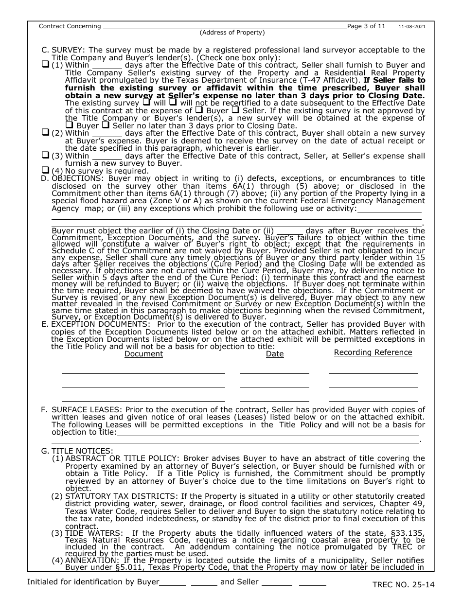 TREC Form 25-14 Farm and Ranch Contract - Texas, Page 3