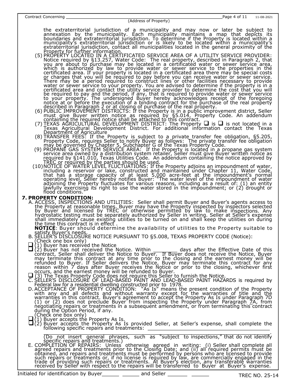 TREC Form 25-14 Farm and Ranch Contract - Texas, Page 4