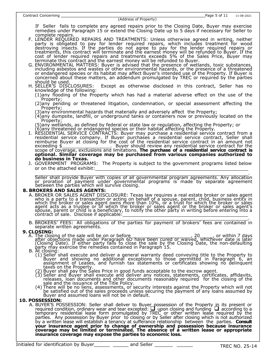 TREC Form 25-14 Farm and Ranch Contract - Texas, Page 5