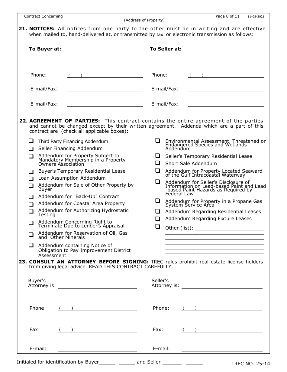 TREC Form 25-14 Farm and Ranch Contract - Texas, Page 8