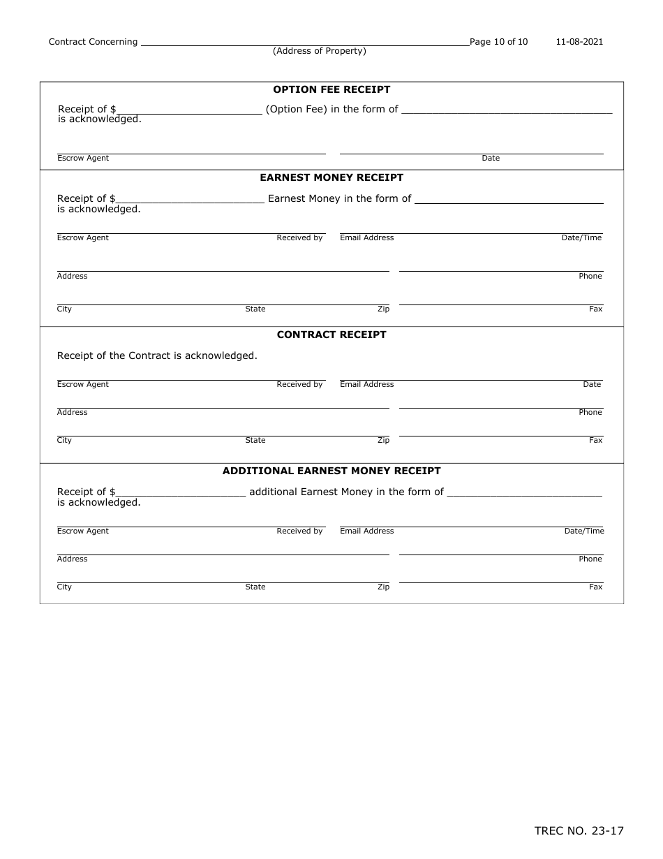 TREC Form 23-17 New Home Contract (Incomplete Construction) - Texas, Page 10