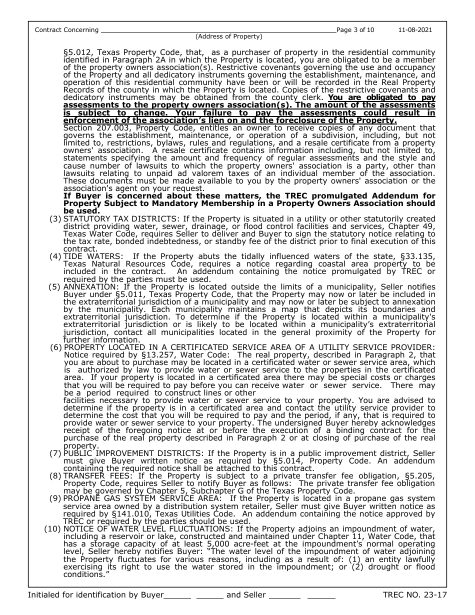 TREC Form 23-17 New Home Contract (Incomplete Construction) - Texas, Page 3