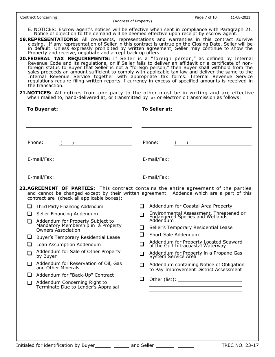 TREC Form 23-17 New Home Contract (Incomplete Construction) - Texas, Page 7