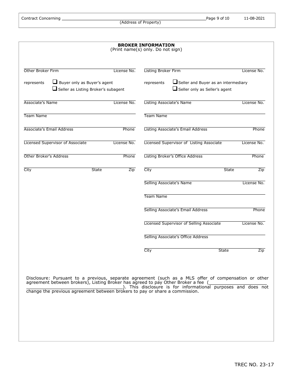 TREC Form 23-17 New Home Contract (Incomplete Construction) - Texas, Page 9