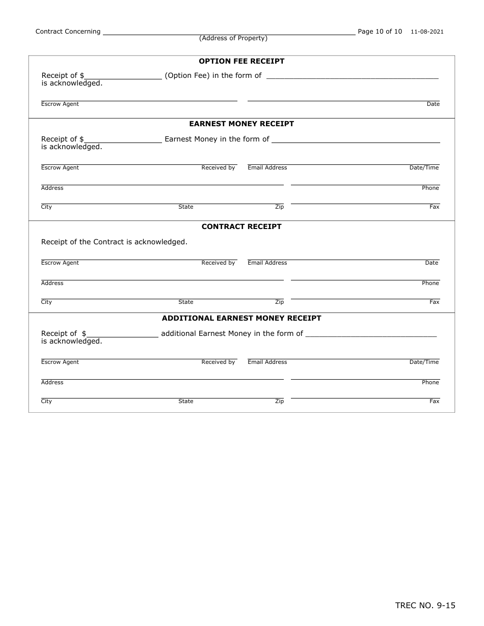 TREC Form 9-15 Unimproved Property Contract - Texas, Page 10