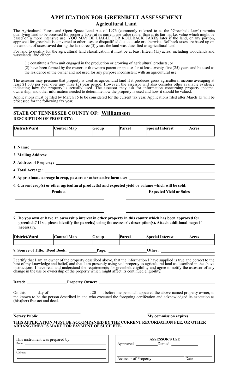 Application for Greenbelt Assessement - Tennessee, Page 3
