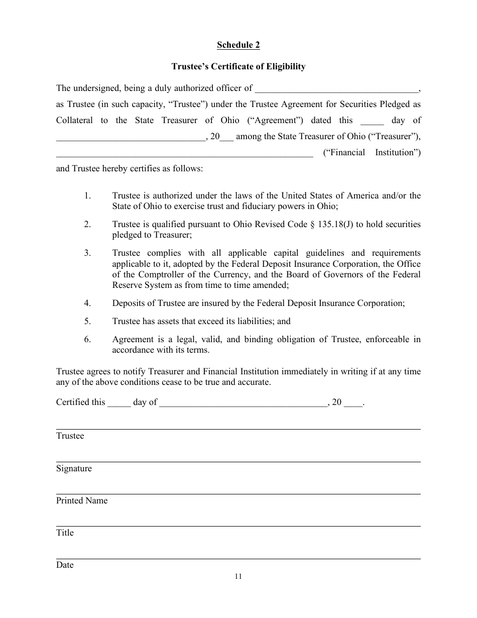 Trustee Agreement for Securities Pledged as Collateral to the State Treasurer of Ohio - Ohio, Page 11