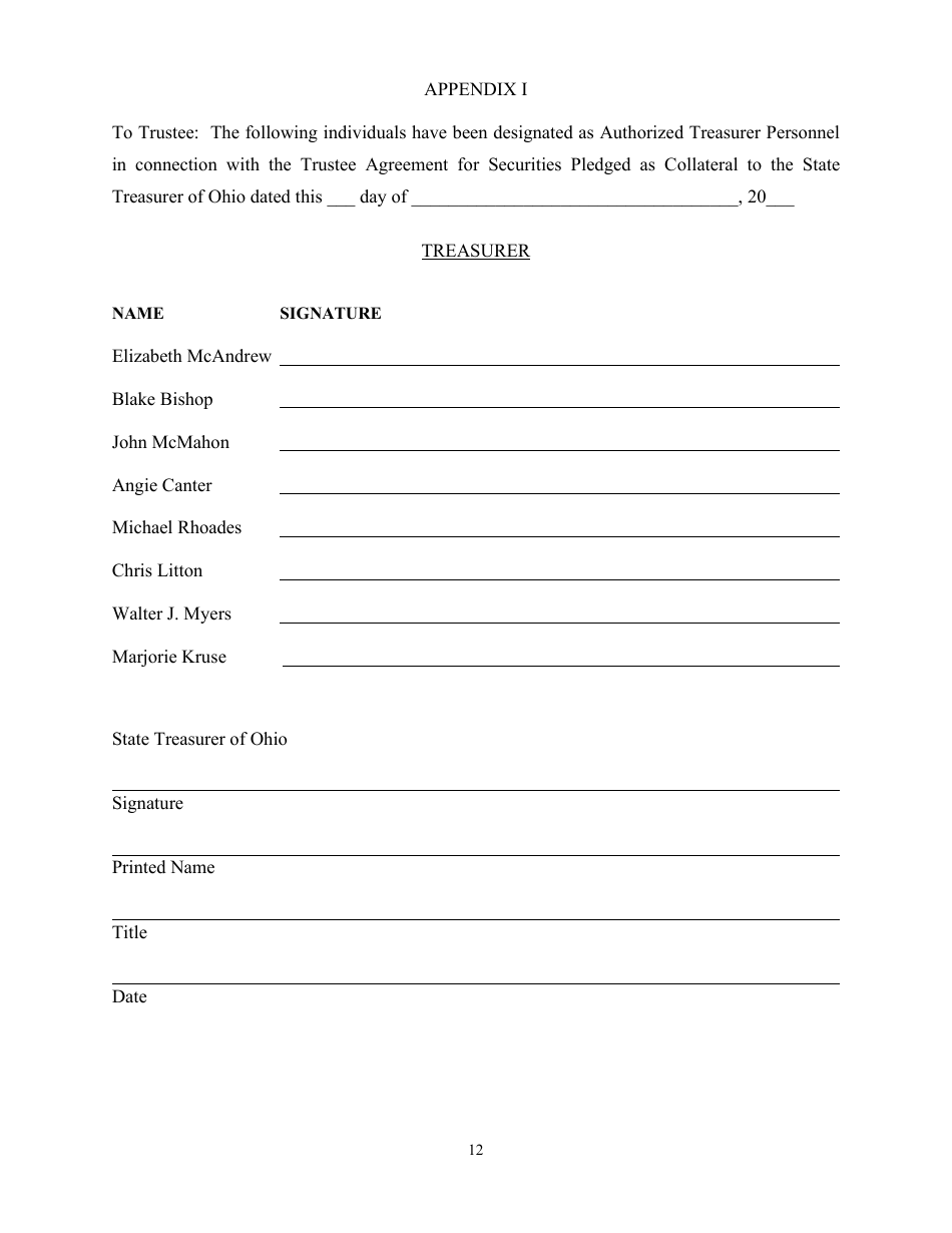 Trustee Agreement for Securities Pledged as Collateral to the State Treasurer of Ohio - Ohio, Page 12