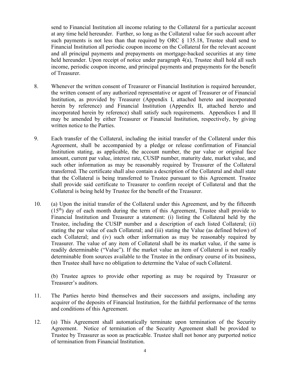 Trustee Agreement for Securities Pledged as Collateral to the State Treasurer of Ohio - Ohio, Page 4