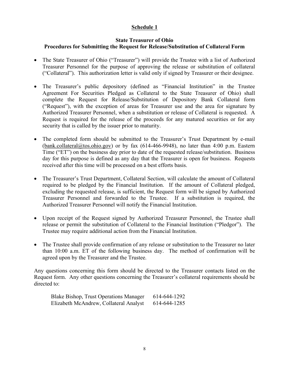 Trustee Agreement for Securities Pledged as Collateral to the State Treasurer of Ohio - Ohio, Page 8