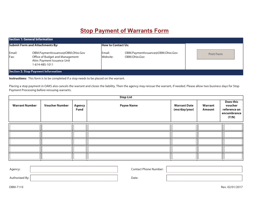 Form OBM-7110  Printable Pdf