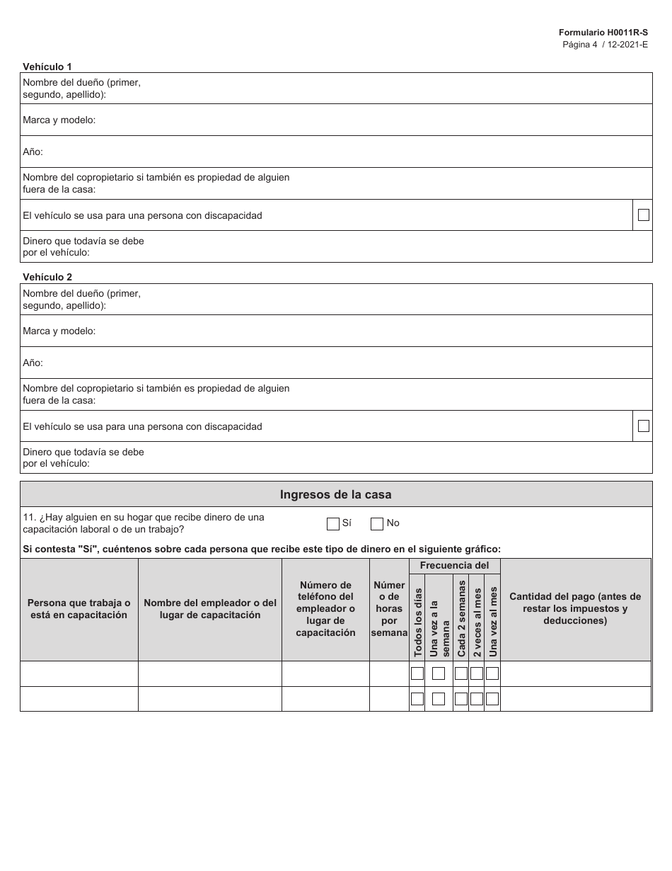 Formulario H0011R-S Proyecto De Solicitud Simplificada De Texas Para La Renovacion De Beneficios De Alimentos De Snap - Texas (Spanish), Page 4