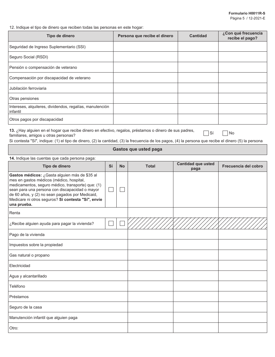 Formulario H0011R-S Proyecto De Solicitud Simplificada De Texas Para La Renovacion De Beneficios De Alimentos De Snap - Texas (Spanish), Page 5