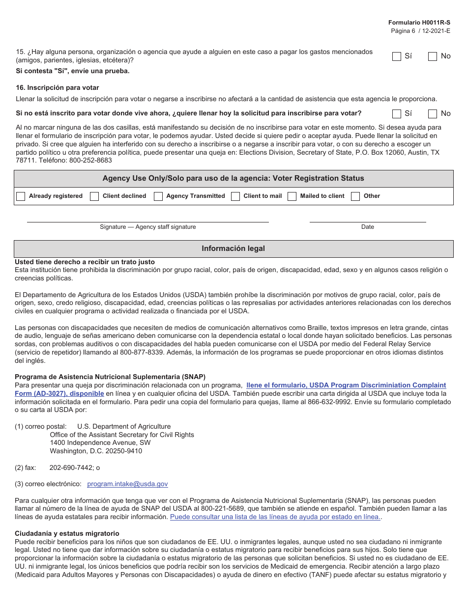 Formulario H0011R-S Proyecto De Solicitud Simplificada De Texas Para La Renovacion De Beneficios De Alimentos De Snap - Texas (Spanish), Page 6