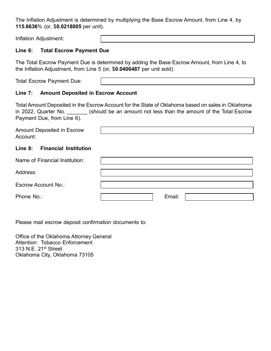 Non-participating Tobacco Manufacturers Certificate of Compliance With Quarterly Escrow Payment Requirement on Sales - Oklahoma, Page 2
