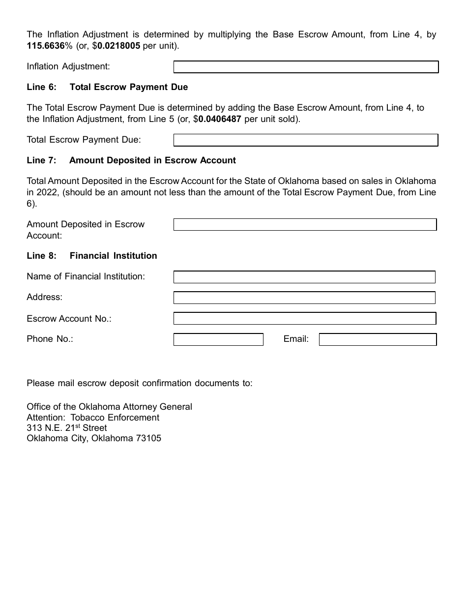 Non-participating Tobacco Manufacturers Certificate of Compliance With Yearly Escrow Payment Requirement on Sales - Oklahoma, Page 2